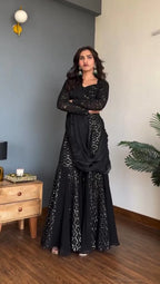 Black Georgette Sharara Set with Thread & Sequence Work â€“ Eid Special
