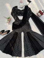 Black Georgette Sharara Set with Thread & Sequence Work â€“ Eid Special