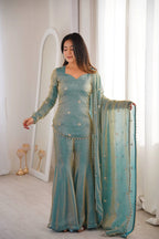 Eid Celebration Outfit Fendy Silk Top Sharara with Dupatta