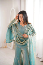 Eid Celebration Outfit Fendy Silk Top Sharara with Dupatta