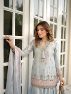 Premium Eid Special: Embroidered Japan Satin Silk Kurti Palazzo Set