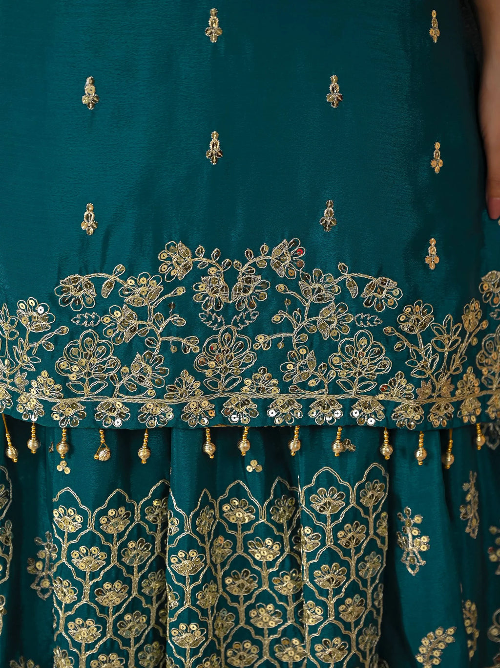 Flared Chinnon Silk Lehenga with Heavy Sequins Embroidery Work