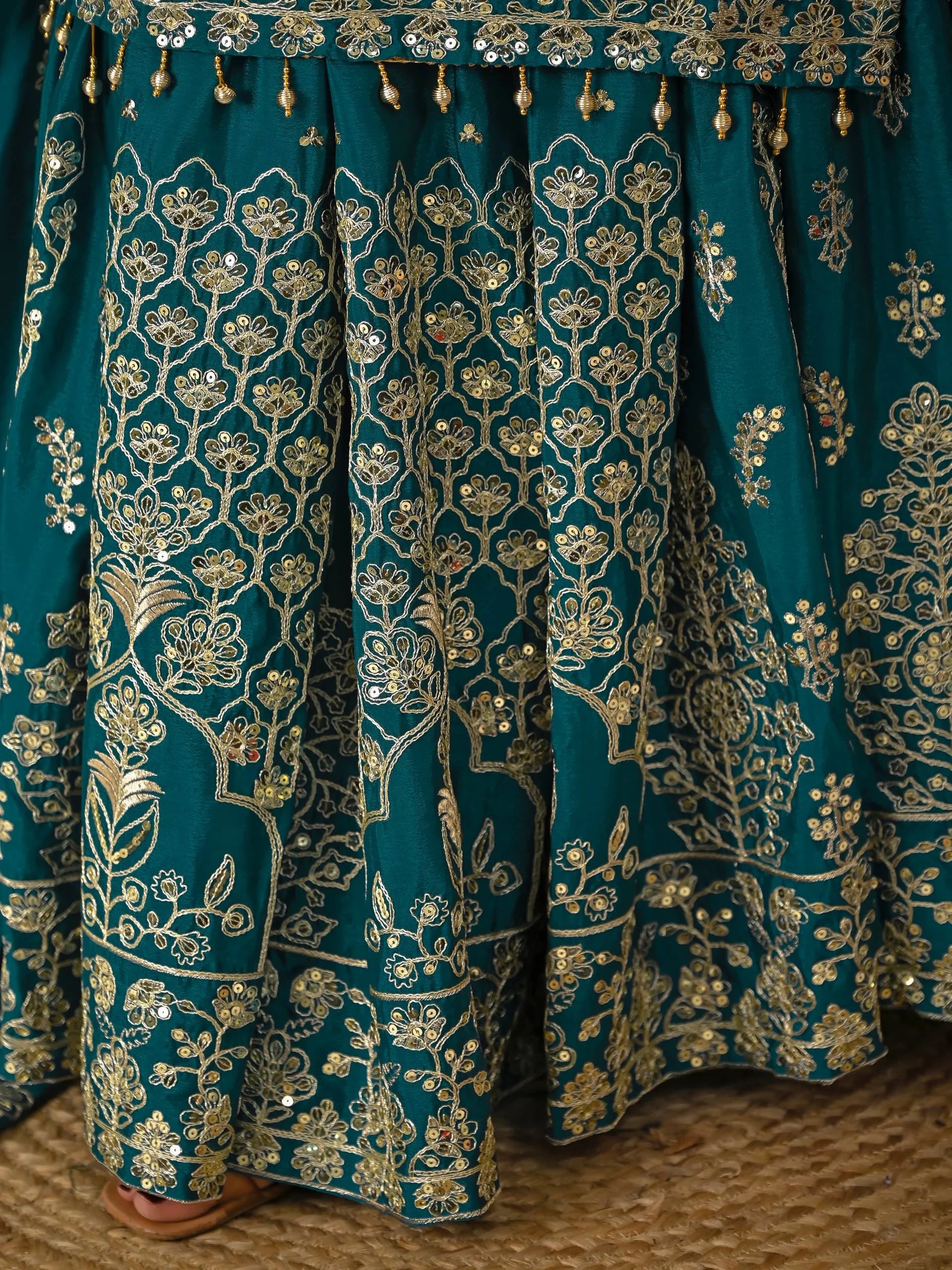 Flared Chinnon Silk Lehenga with Heavy Sequins Embroidery Work
