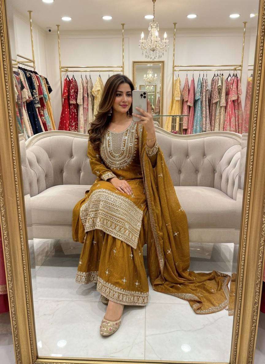 Eid Celebration Wear Fendy Silk Sharara Set with Sequin & Mirror Embroidery