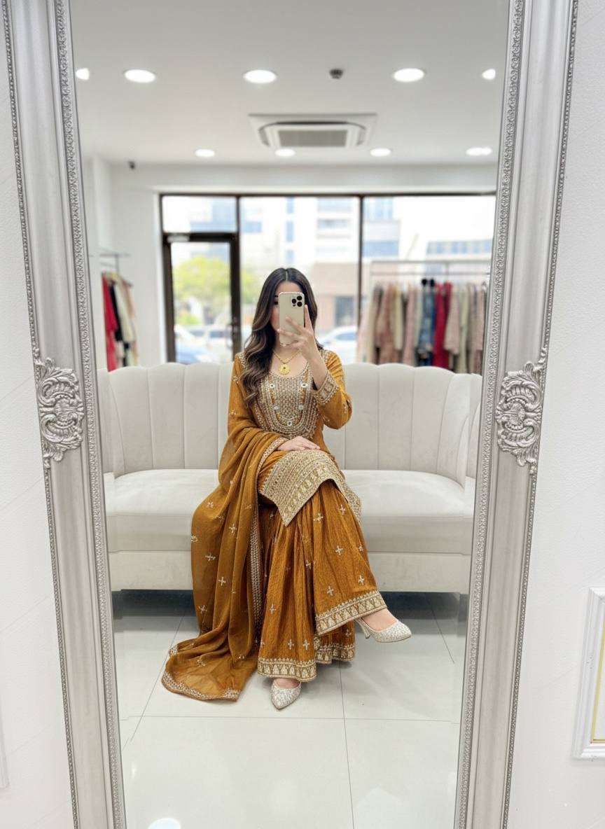 Eid Celebration Wear Fendy Silk Sharara Set with Sequin & Mirror Embroidery
