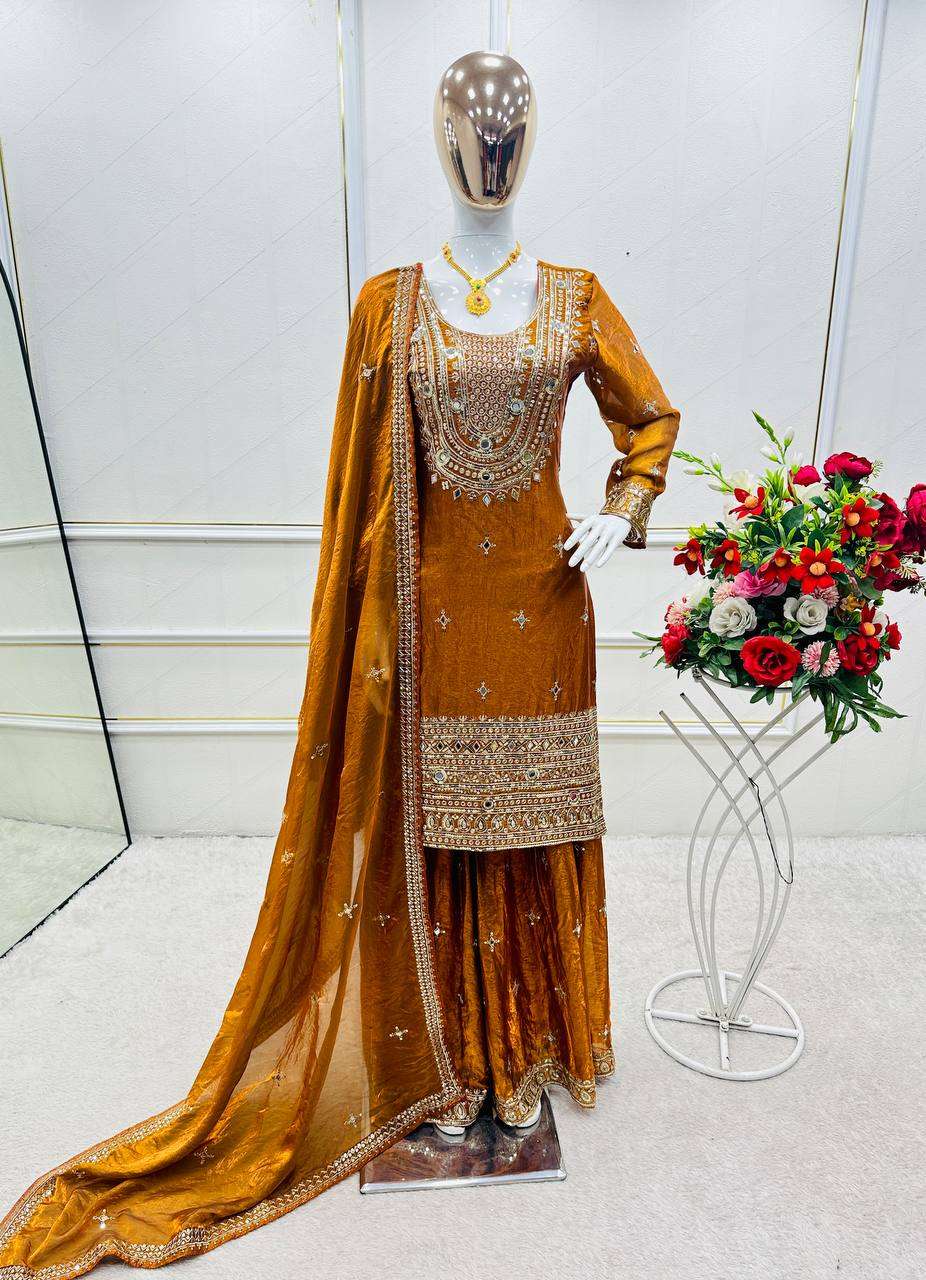 Eid Celebration Wear Fendy Silk Sharara Set with Sequin & Mirror Embroidery
