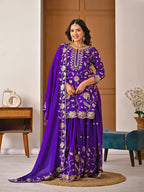 Designer Chinon Silk Top & Lehenga Set with Sequence Work