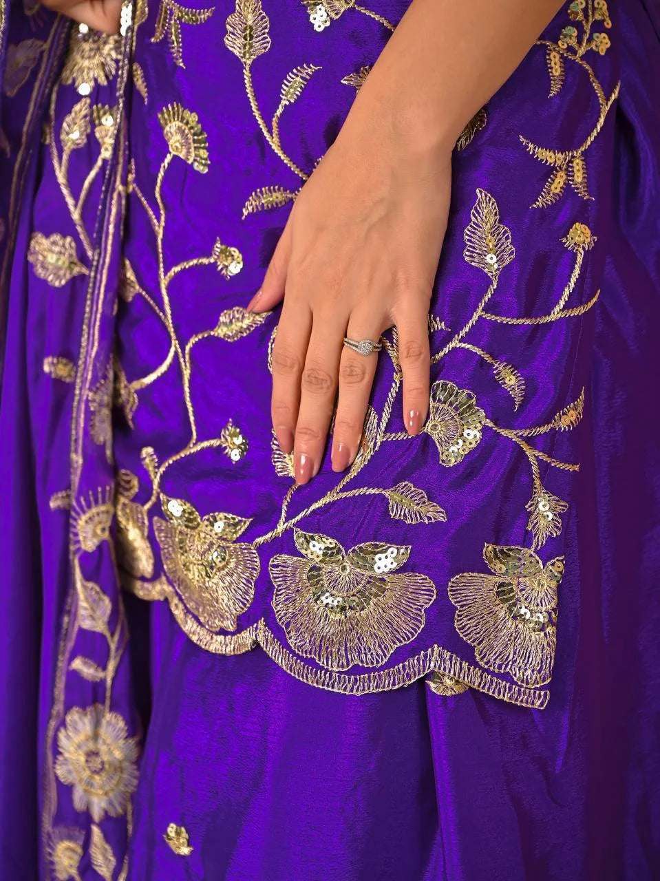 Designer Chinon Silk Top & Lehenga Set with Sequence Work
