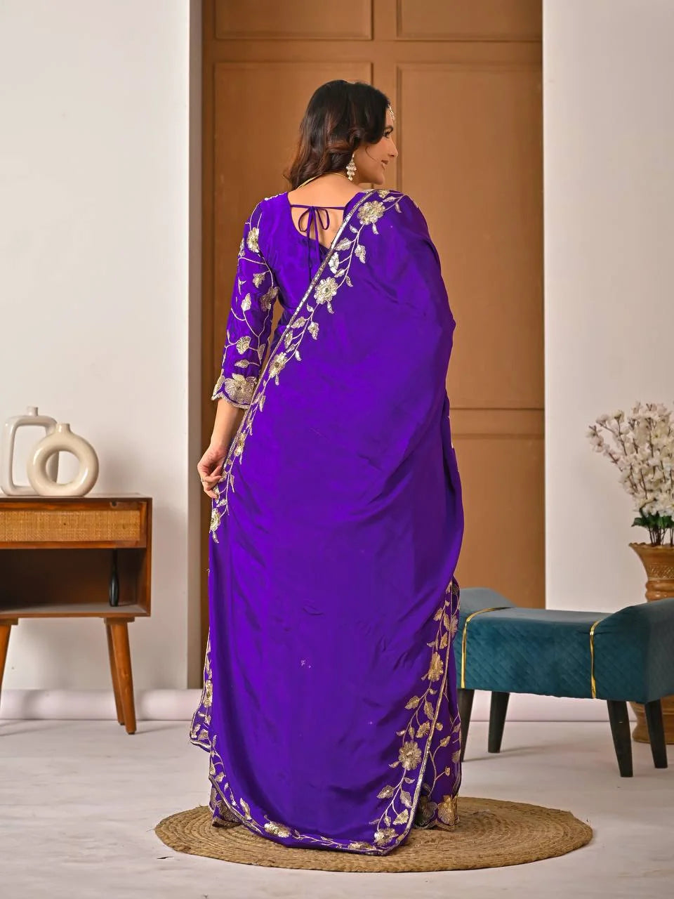 Designer Chinon Silk Top & Lehenga Set with Sequence Work