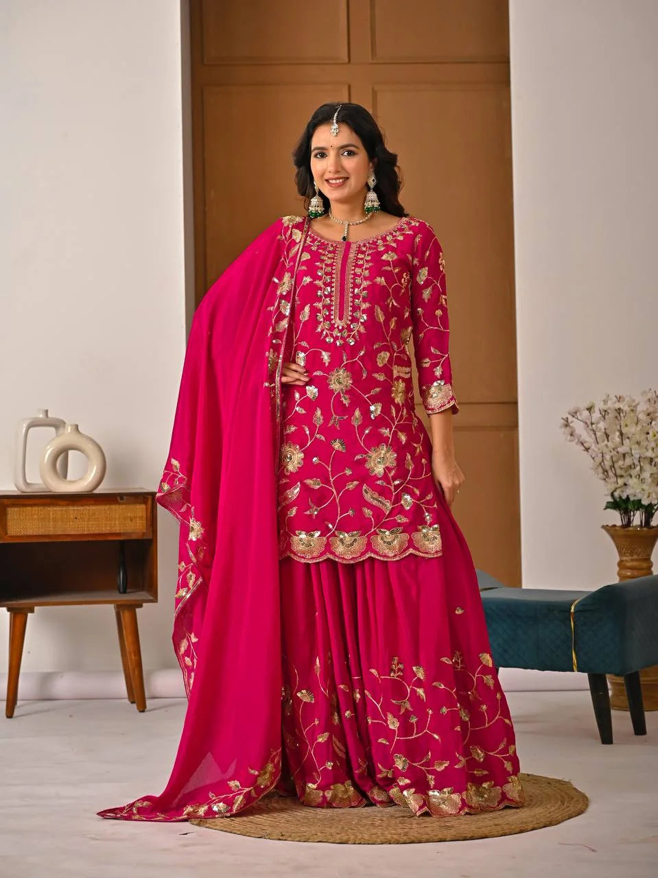 Chinon Silk Lehenga Set with Sequins Embroidery & Fancy Lace Dupatta