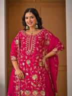 Chinon Silk Lehenga Set with Sequins Embroidery & Fancy Lace Dupatta