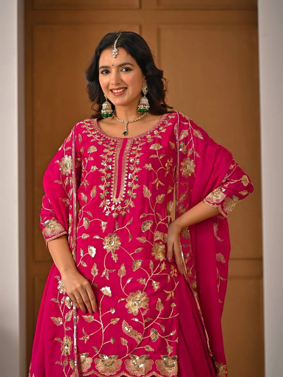 Chinon Silk Lehenga Set with Sequins Embroidery & Fancy Lace Dupatta