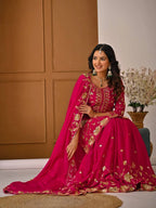 Chinon Silk Lehenga Set with Sequins Embroidery & Fancy Lace Dupatta