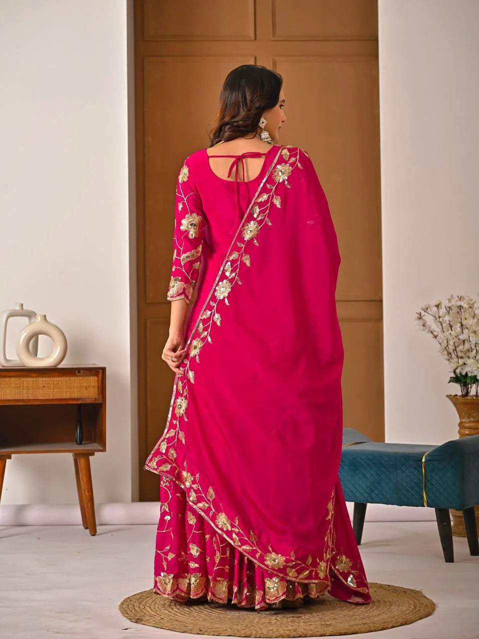 Chinon Silk Lehenga Set with Sequins Embroidery & Fancy Lace Dupatta