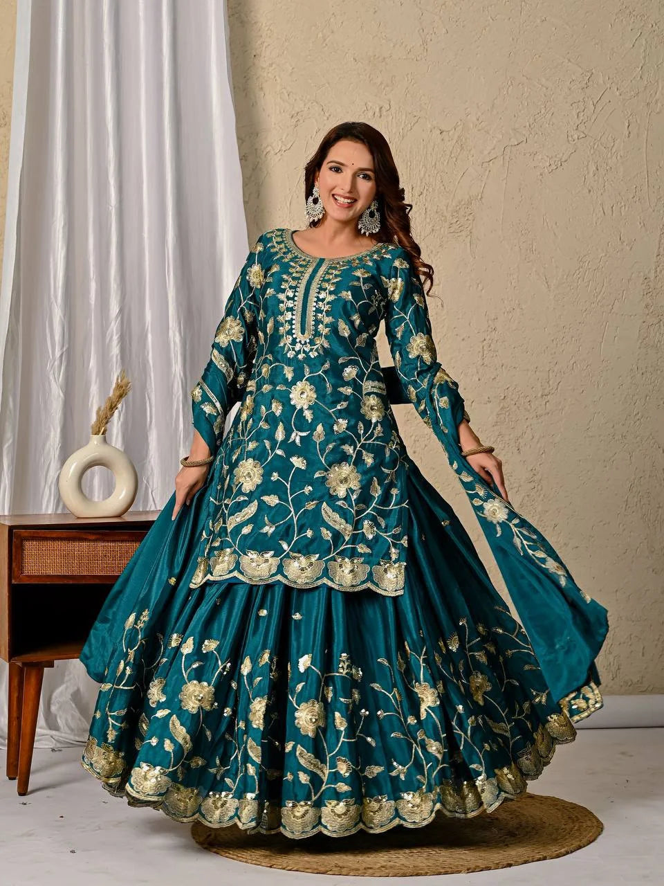 Classic Chinnon Silk Top Lehenga Set with Micro Cotton Inner