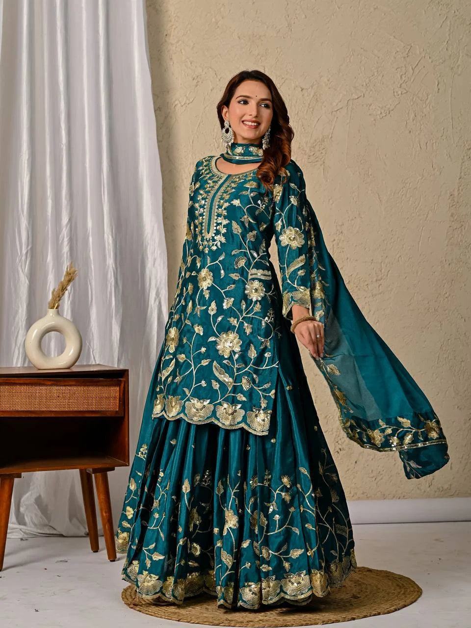 Classic Chinnon Silk Top Lehenga Set with Micro Cotton Inner