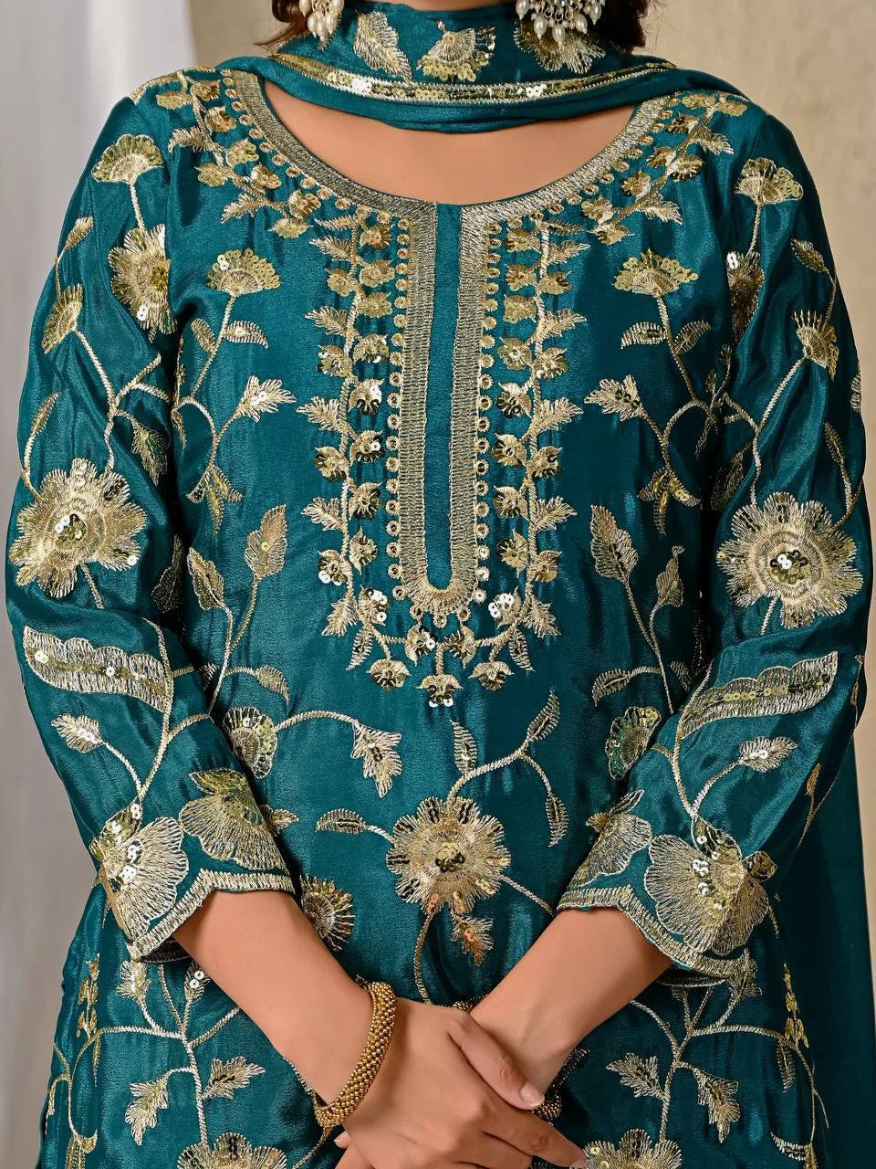 Classic Chinnon Silk Top Lehenga Set with Micro Cotton Inner
