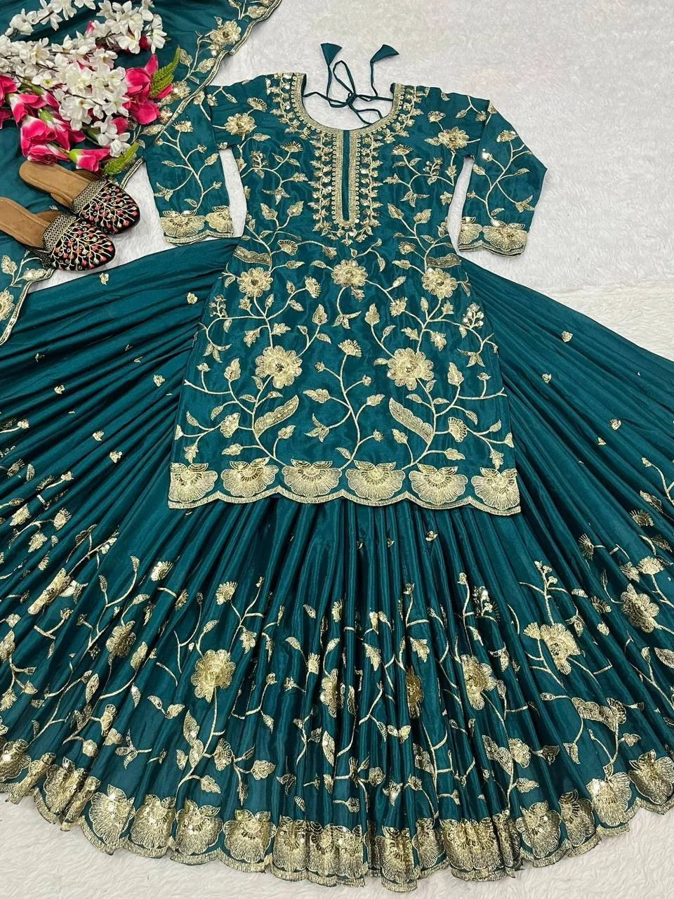 Classic Chinnon Silk Top Lehenga Set with Micro Cotton Inner