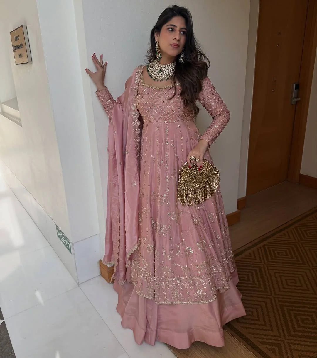 Party Wear GMY Silk Embroidered Anarkali with Lehenga and Designer Dupatta