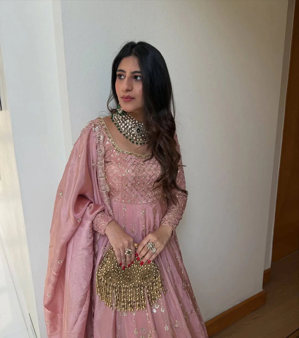 Party Wear GMY Silk Embroidered Anarkali with Lehenga and Designer Dupatta