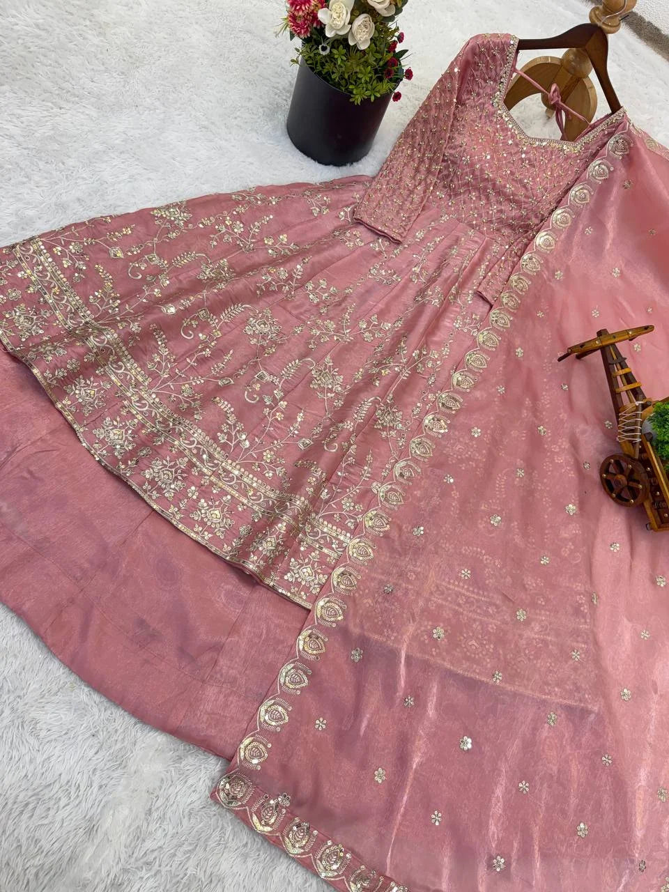 Party Wear GMY Silk Embroidered Anarkali with Lehenga and Designer Dupatta