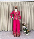 Stylish Chinon Koti with Embroidered Plazzo and Fully Stitched Blouse Set