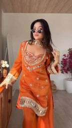 Festive Wear Fendy Silk Sharara Suit with Real Mirror Work
