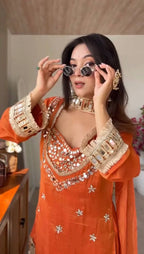 Festive Wear Fendy Silk Sharara Suit with Real Mirror Work