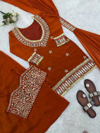 Festive Wear Fendy Silk Sharara Suit with Real Mirror Work