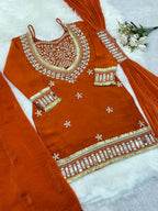 Festive Wear Fendy Silk Sharara Suit with Real Mirror Work