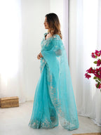 Designer Organza Silk Saree with Delicate Thread & Sequin Detailing
