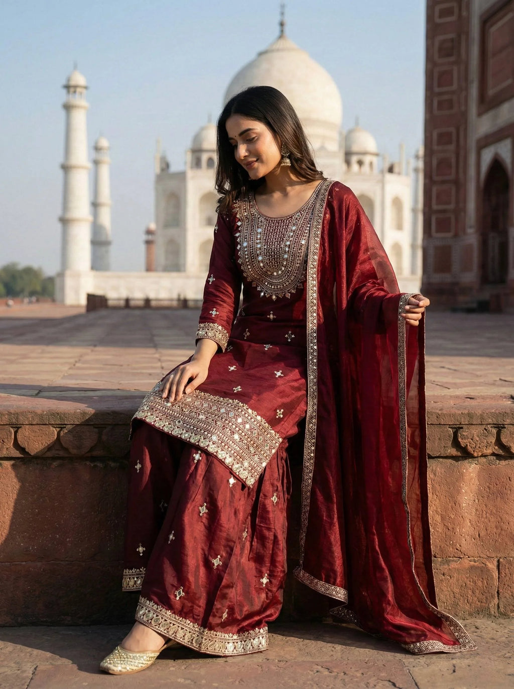 Eid Festive Wear GMY Silk Sharara Suit with Heavy Embroidery & Dupatta