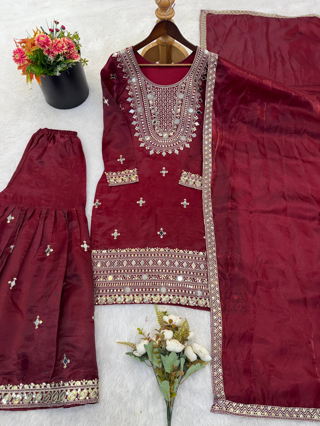 Eid Festive Wear GMY Silk Sharara Suit with Heavy Embroidery & Dupatta