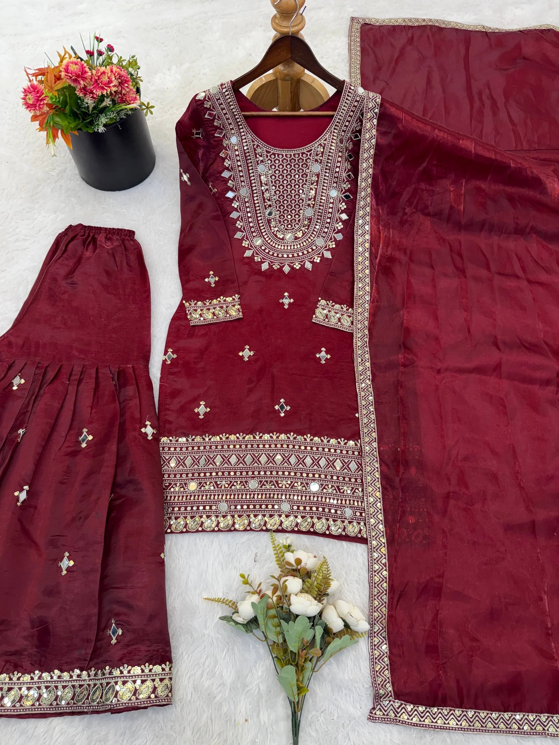 Eid Festive Wear GMY Silk Sharara Suit with Heavy Embroidery & Dupatta