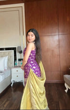 Designer Purple Jacquard Kurti & Olive Silk Palazzo Set with Sequence Dupatta