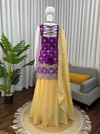 Designer Purple Kurti & Olive Silk Sharara Set with Sequence Dupatta