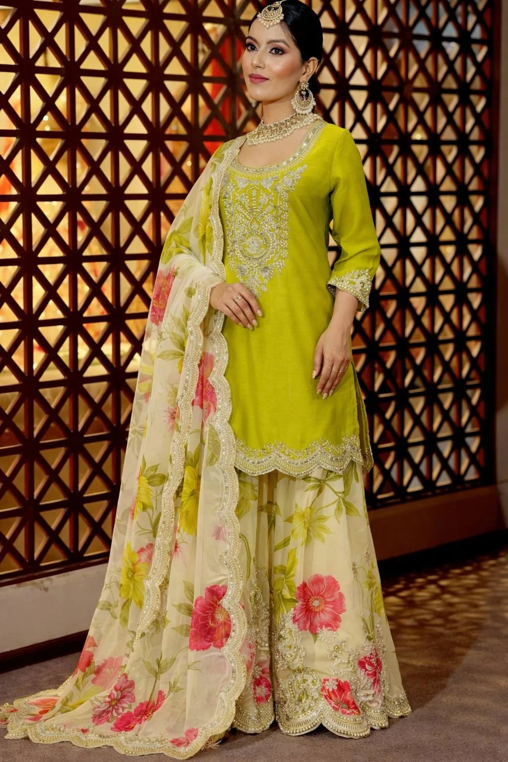 Luxury Eid Wear Chinon Top & Tabi Organza Palazzo with Matching Dupatta
