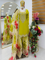 Luxury Eid Wear Chinon Top & Tabi Organza Palazzo with Matching Dupatta