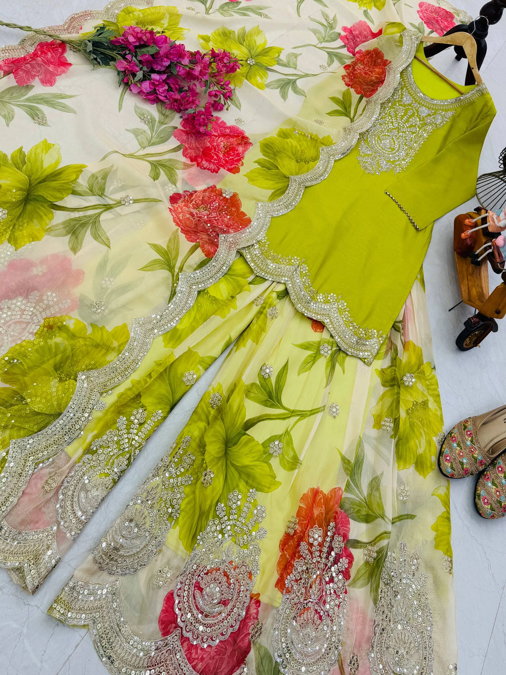 Luxury Eid Wear Chinon Top & Tabi Organza Palazzo with Matching Dupatta