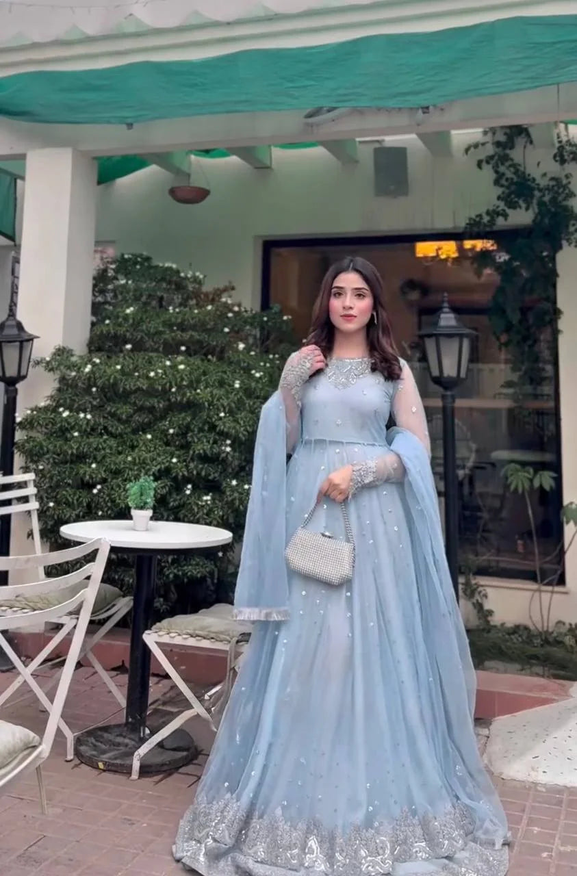 Graceful Gown Lehenga Set in Faux Georgette with Sequin Detailing