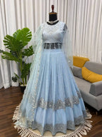 Graceful Gown Lehenga Set in Faux Georgette with Sequin Detailing