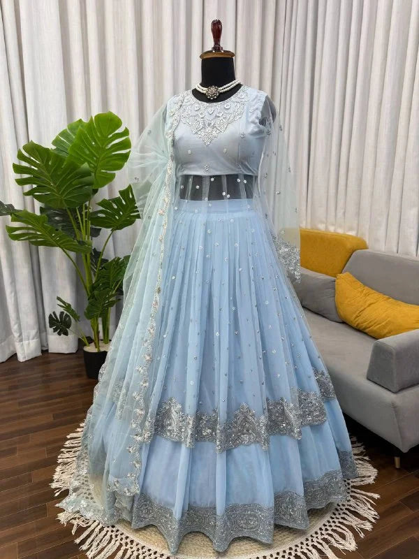 Graceful Gown Lehenga Set in Faux Georgette with Sequin Detailing