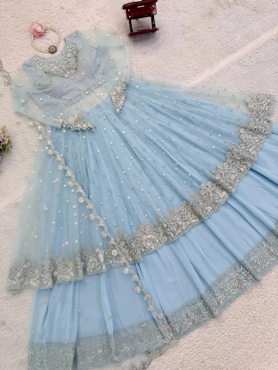 Graceful Gown Lehenga Set in Faux Georgette with Sequin Detailing