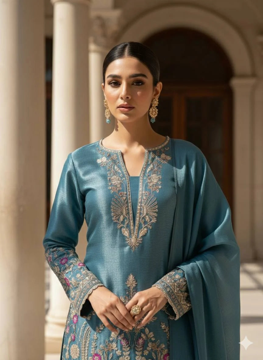 Traditional Eid Wear Jimmy Choo Embroidered Top Salwar Set