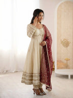 Cosmos Gold Lace Work Gown with Attached Cups & Bottom Set