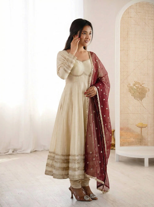 Cosmos Gold Lace Work Gown with Attached Cups & Bottom Set