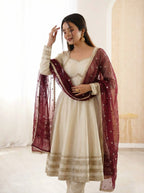 Cosmos Gold Lace Work Gown with Attached Cups & Bottom Set