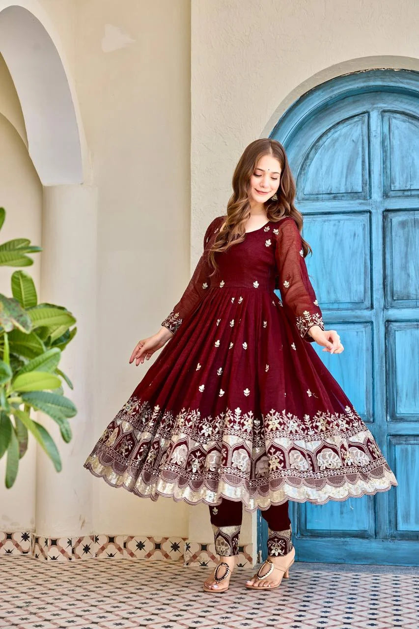 Royal Crunchy Silk Anarkali Outfit with Thread & Sequin Embroidery