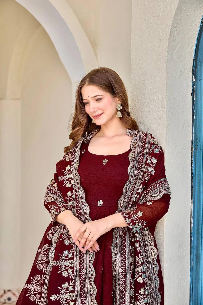 Royal Crunchy Silk Anarkali Outfit with Thread & Sequin Embroidery
