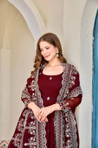 Royal Crunchy Silk Anarkali Outfit with Thread & Sequin Embroidery